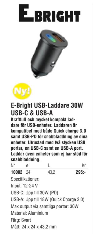 E-Bright USB-Laddare 30W USB-C & USB-A