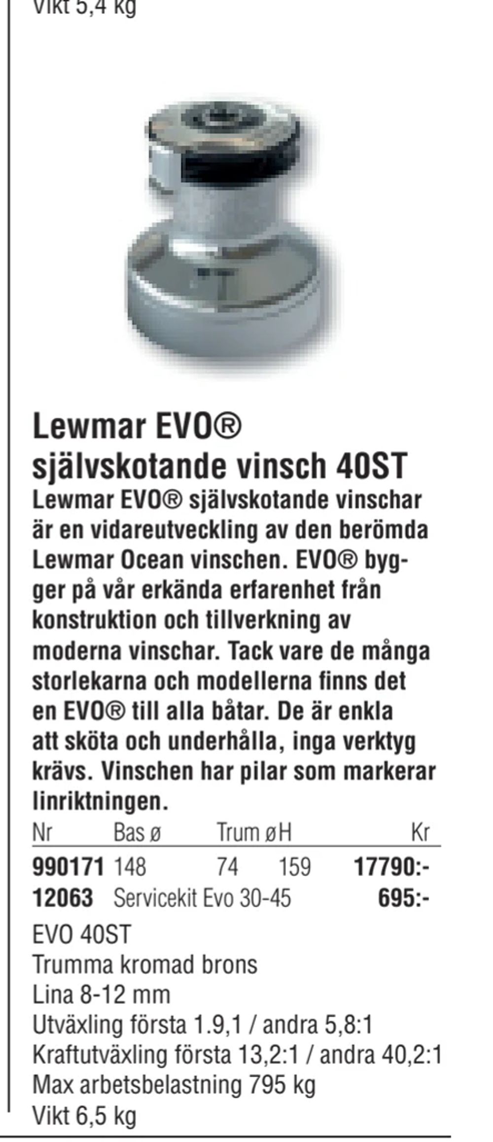 Erbjudanden på Lewmar EVO® självskotande vinsch 40ST från Erlandsons Brygga för 17 790 kr