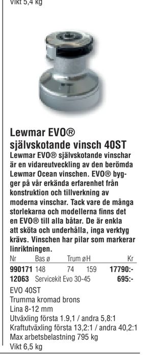 Lewmar EVO® självskotande vinsch 40ST