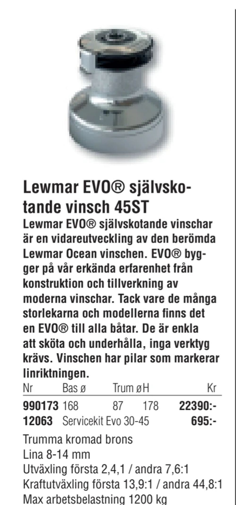 Erbjudanden på Lewmar EVO® självskotande vinsch 45ST från Erlandsons Brygga för 22 390 kr