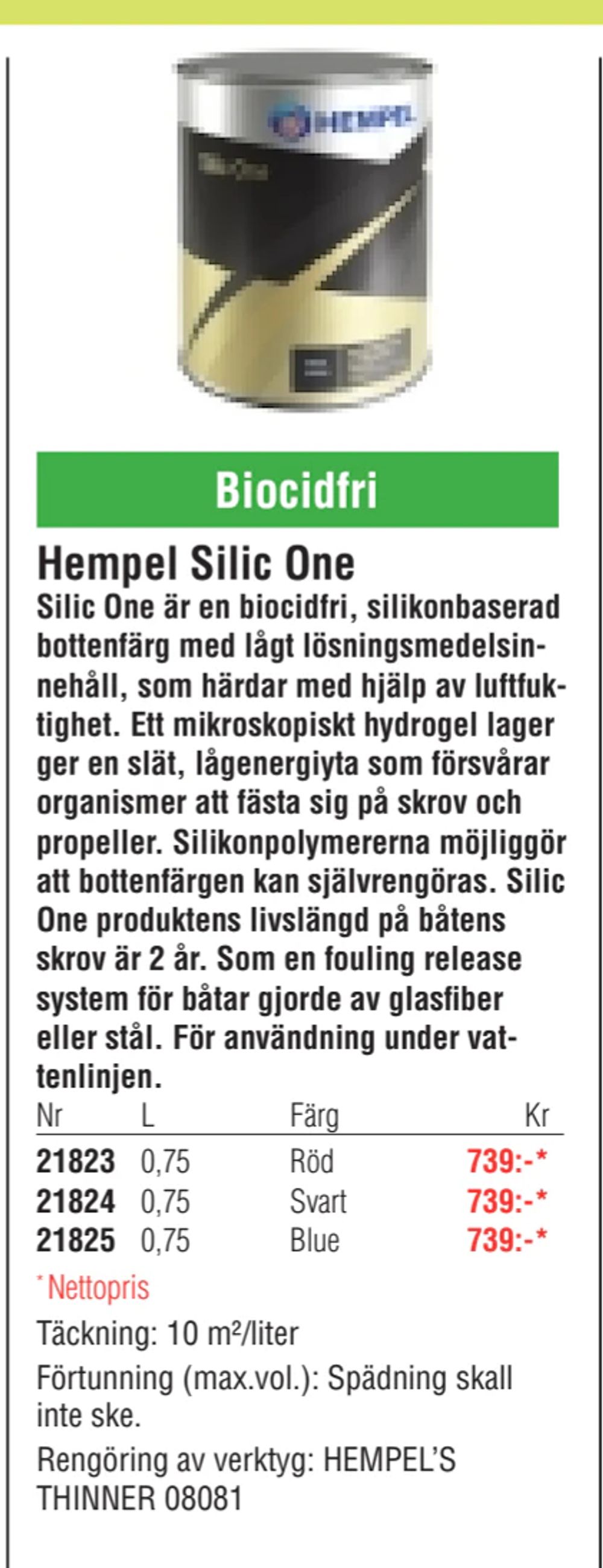 Erbjudanden på Hempel Silic One från Erlandsons Brygga för 739 kr