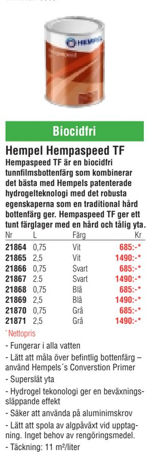 Biocidfri Hempel Hempaspeed TF