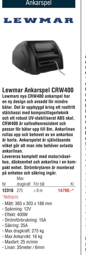 Lewmar Ankarspel CRW400