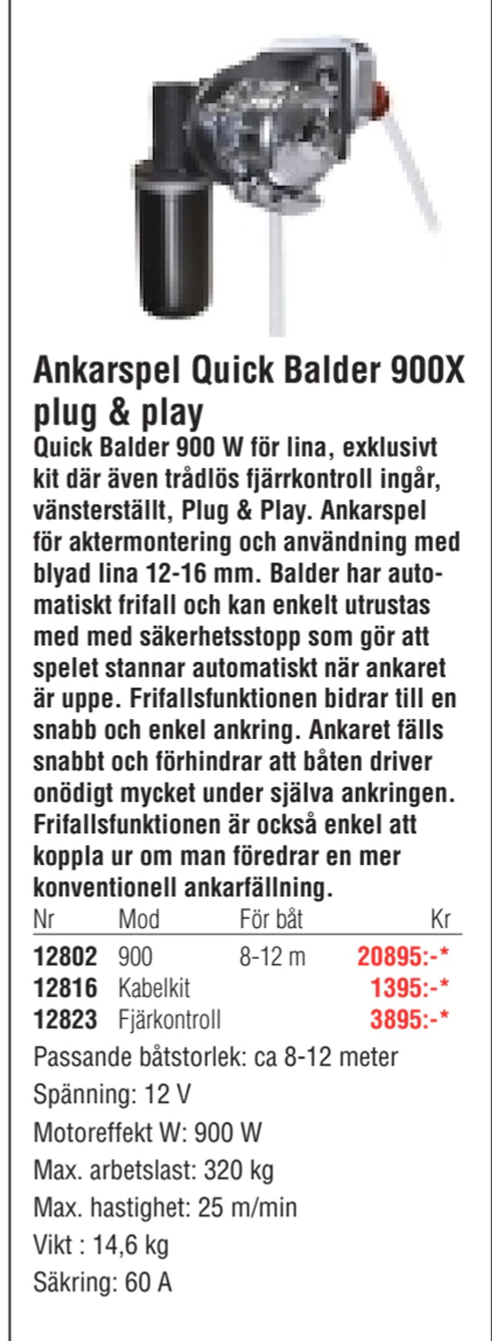 Erbjudanden på Ankarspel Quick Balder 900X plug & play från Erlandsons Brygga för 1 395 kr