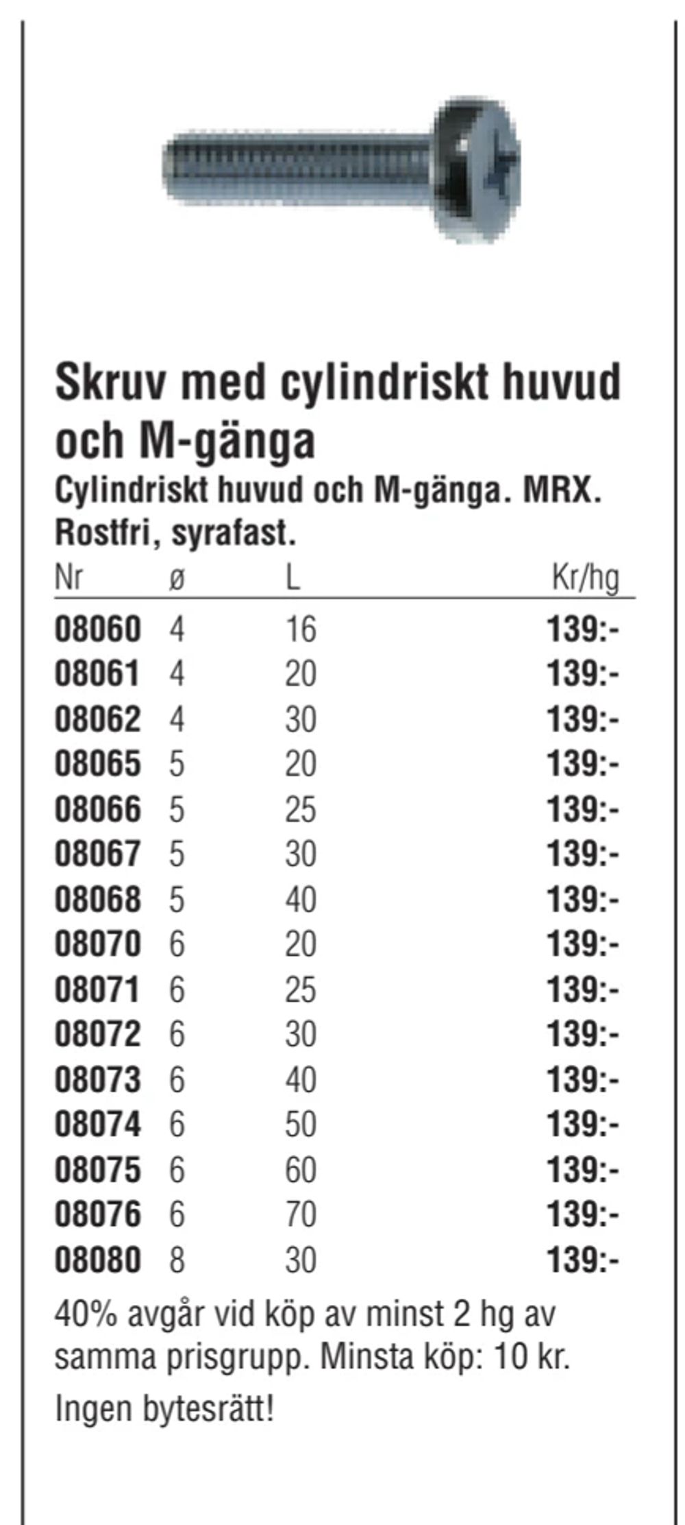 Erbjudanden på Skruv med cylindriskt huvud och M-gänga från Erlandsons Brygga för 139 kr