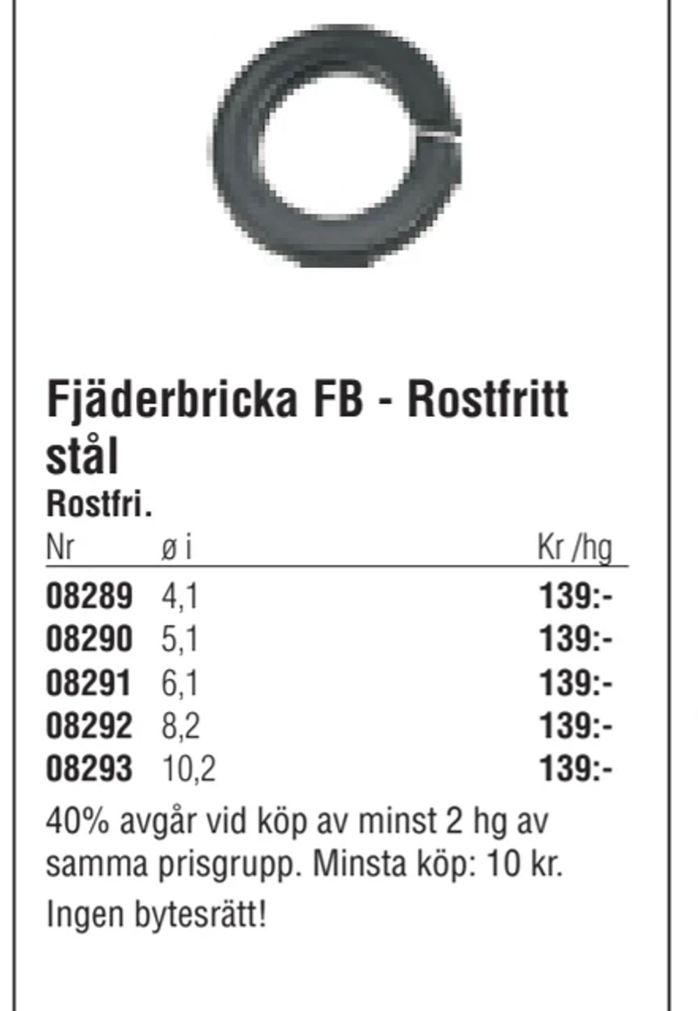 Erbjudanden på Fjäderbricka FB - Rostfritt stål från Erlandsons Brygga för 139 kr
