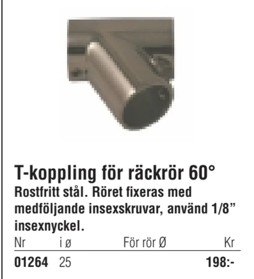 Erbjudanden på T-koppling för räckrör 60° från Erlandsons Brygga för 198 kr