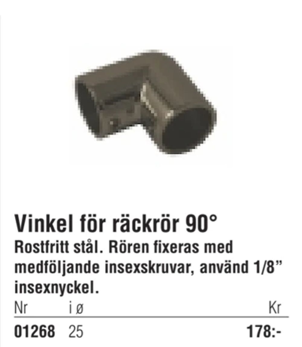 Erbjudanden på Vinkel för räckrör 90° från Erlandsons Brygga för 178 kr