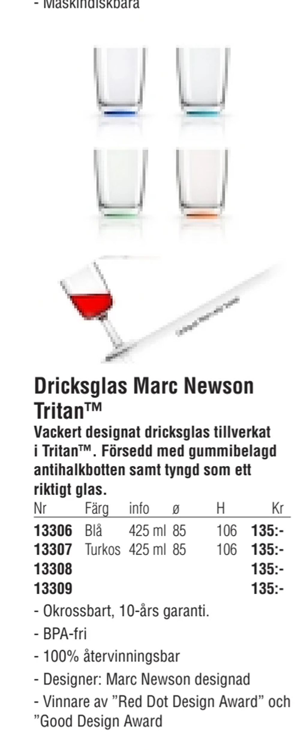 Erbjudanden på Dricksglas Marc Newson Tritan™ från Erlandsons Brygga för 135 kr
