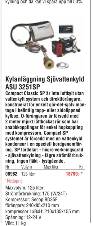 Kylanläggning Sjövattenkyld ASU 3251SP