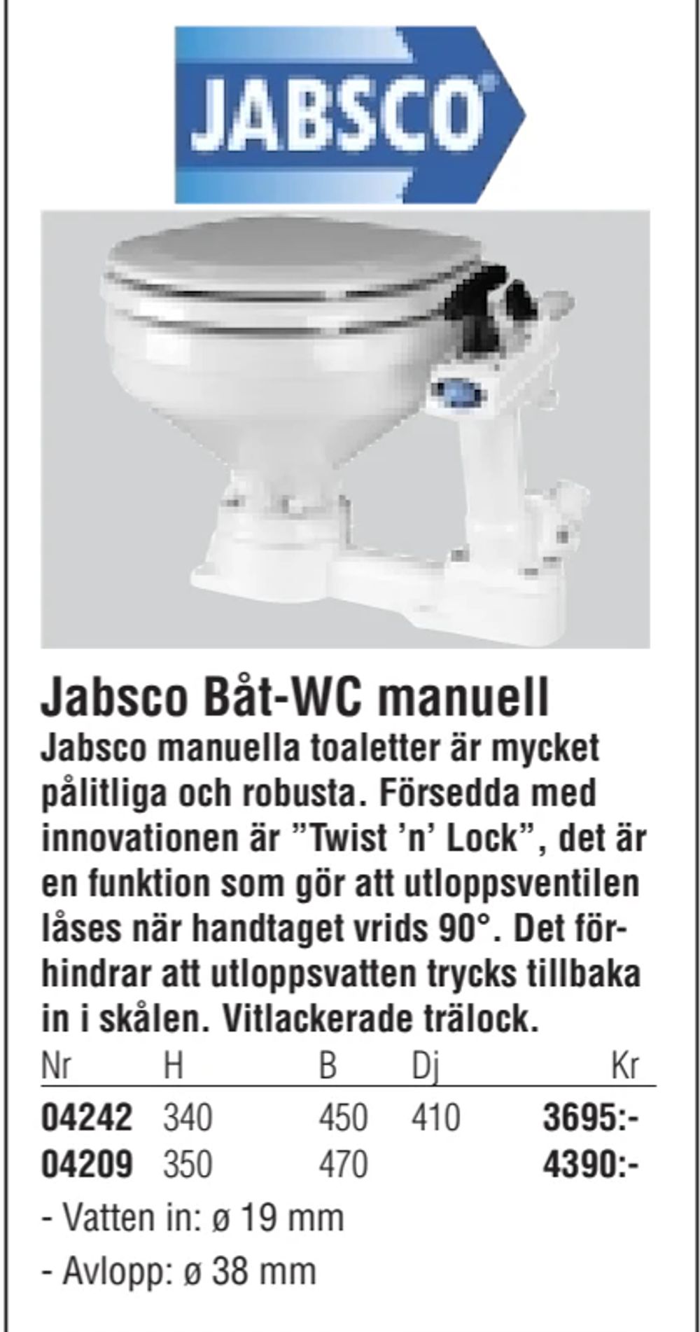 Erbjudanden på Jabsco Båt-WC manuell från Erlandsons Brygga för 3 695 kr