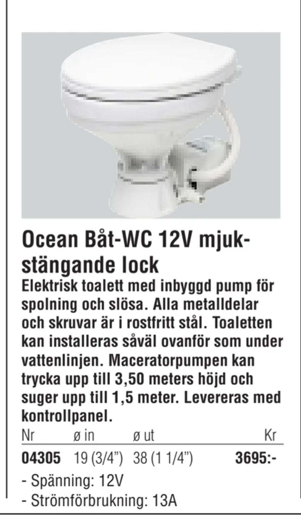Erbjudanden på Ocean Båt-WC 12V mjukstängande lock från Erlandsons Brygga för 3 695 kr