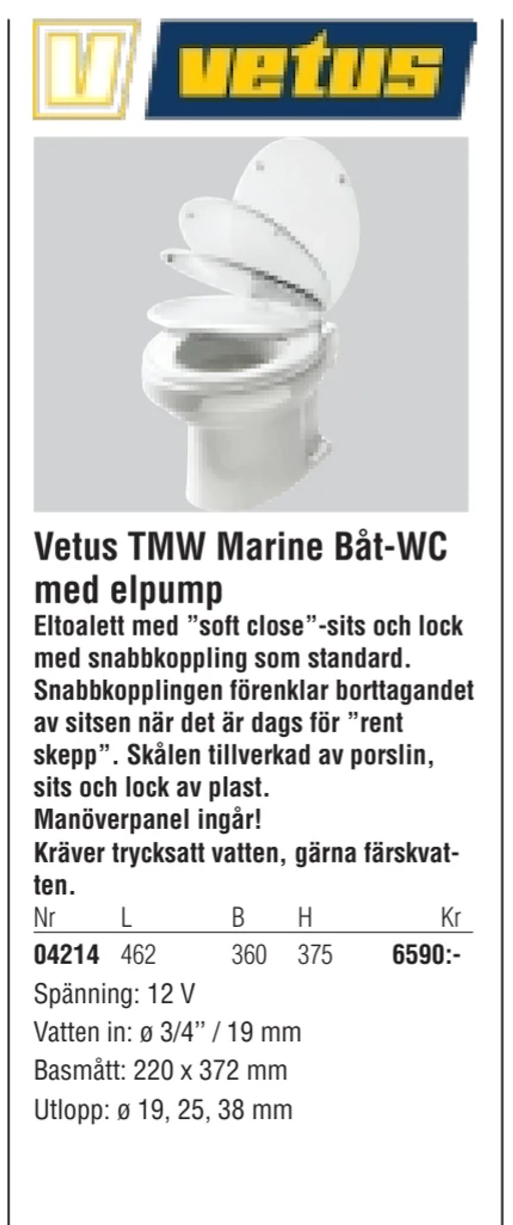 Erbjudanden på Vetus TMW Marine Båt-WC med elpump från Erlandsons Brygga för 6 590 kr