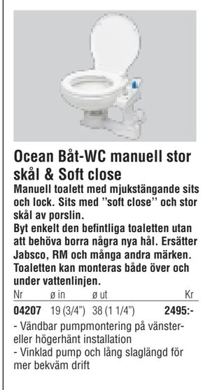 Ocean Båt-WC manuell stor skål & Soft close