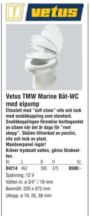 Vetus TMW Marine Båt-WC med elpump