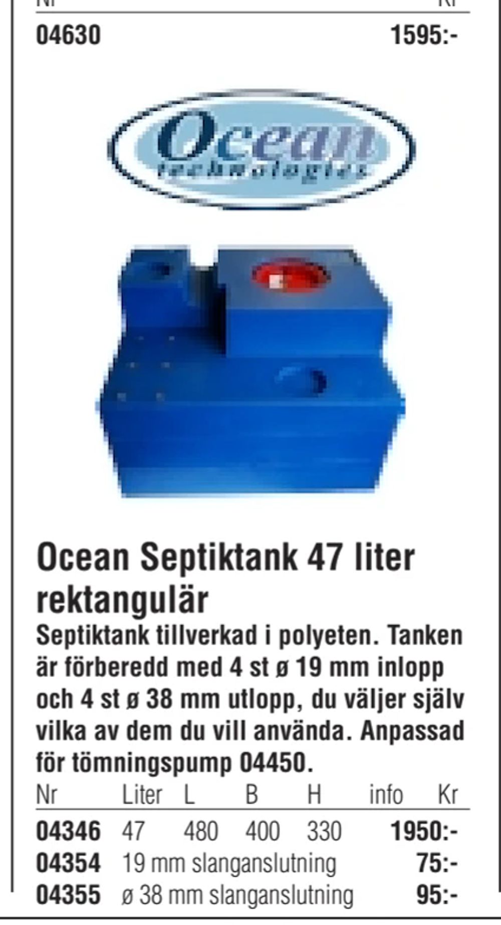 Erbjudanden på Ocean Septiktank 47 liter rektangulär från Erlandsons Brygga för 1 595 kr