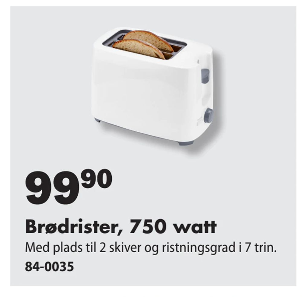Deals on Brødrister, 750 watt from Biltema at 99,90 kr.