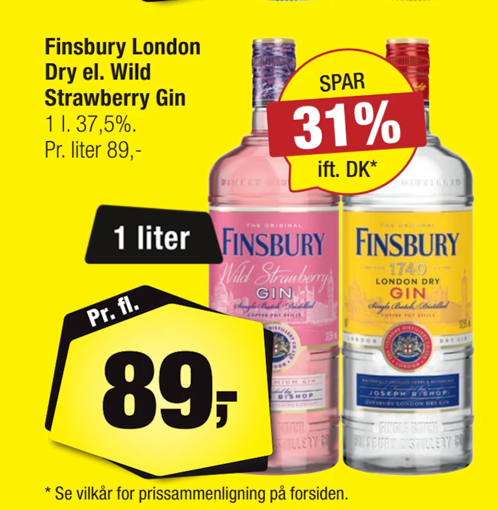 Tilbud på Finsbury London Dry el. Wild Strawberry Gin fra Calle til 89 kr.