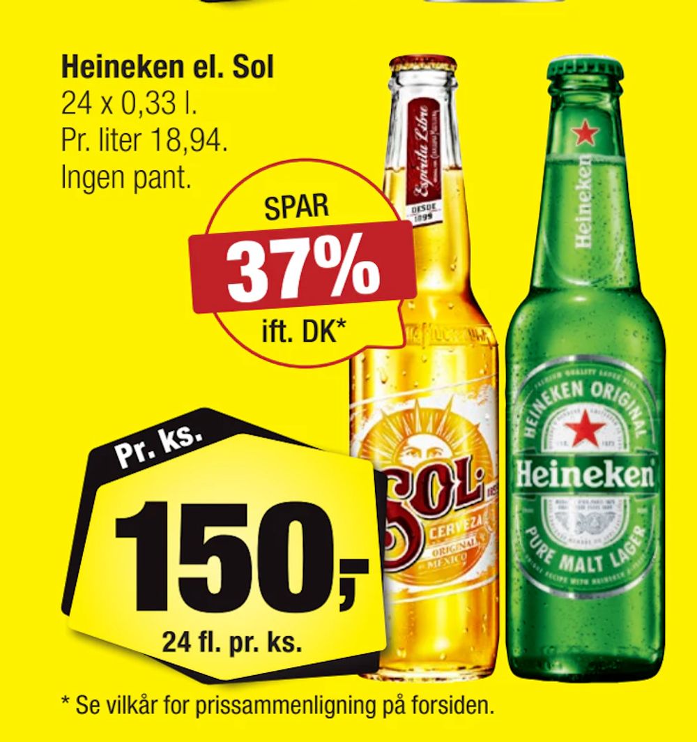 Tilbud på Heineken el. Sol fra Calle til 150 kr.