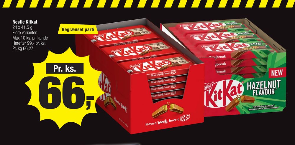Tilbud på Nestle Kitkat fra Calle til 66 kr.