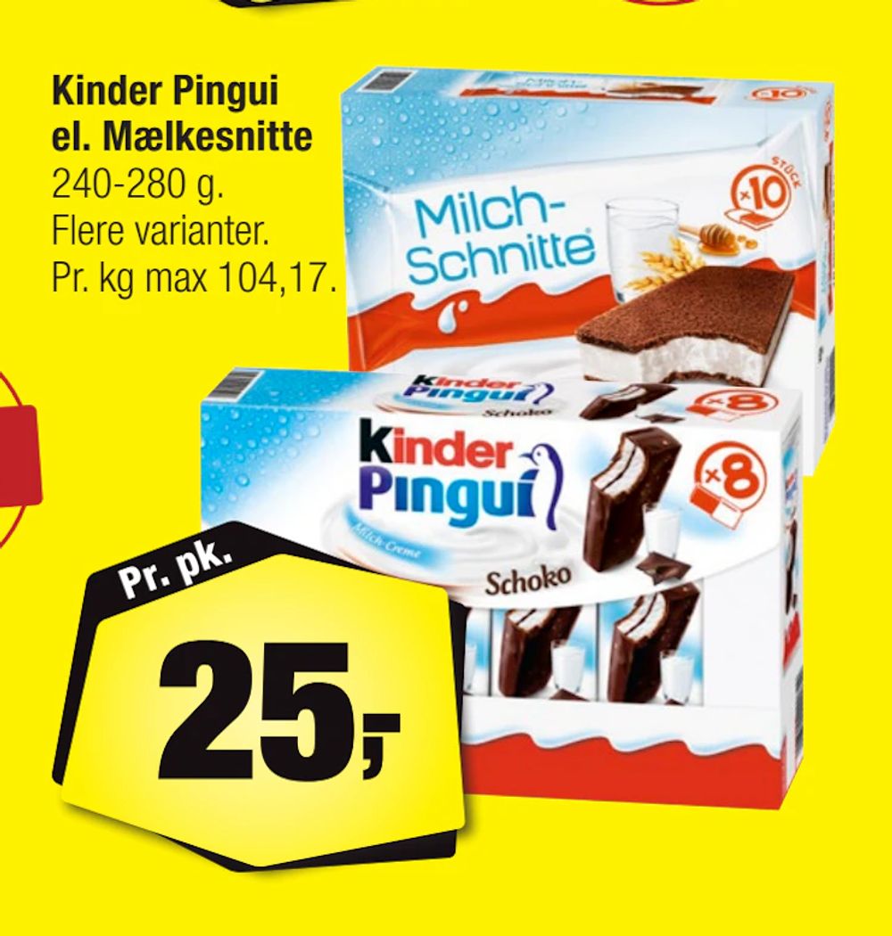 Tilbud på Kinder Pingui el. Mælkesnitte fra Calle til 25 kr.
