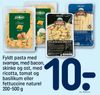 Fyldt pasta med svampe, med bacon, skinke og ost, med ricotta, tomat og basilikum eller fettuccine naturel 200-500 g