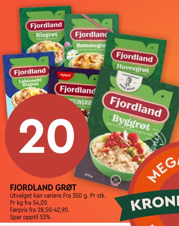 FJORDLAND GRØT Utvalget kan variere.Fra 350 g. Pr stk. Pr kg fra 54,05 Førpris fra 28,50-42,90. Spar opptil 53%