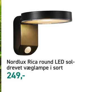 Nordlux Rica round LED soldrevet væglampe i sort