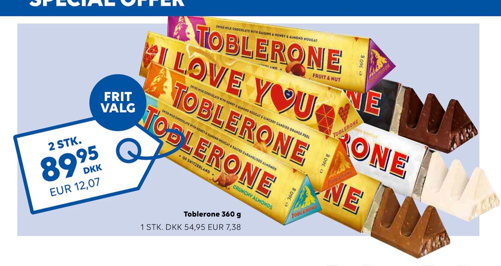 Tilbud på Toblerone 360 g fra Scandlines Travel Shop til 89,95 kr.