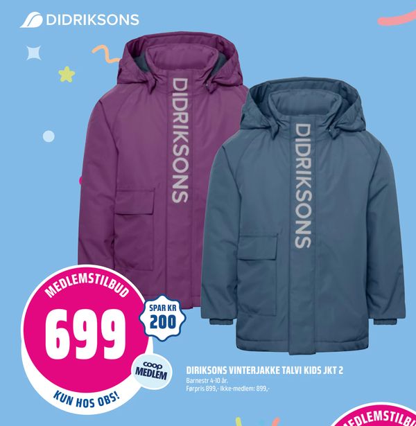 DIRIKSONS VINTERJAKKE TALVI KIDS JKT 2 Barnestr 4-10 år. Førpris 899,- Ikke-medlem: 899,-