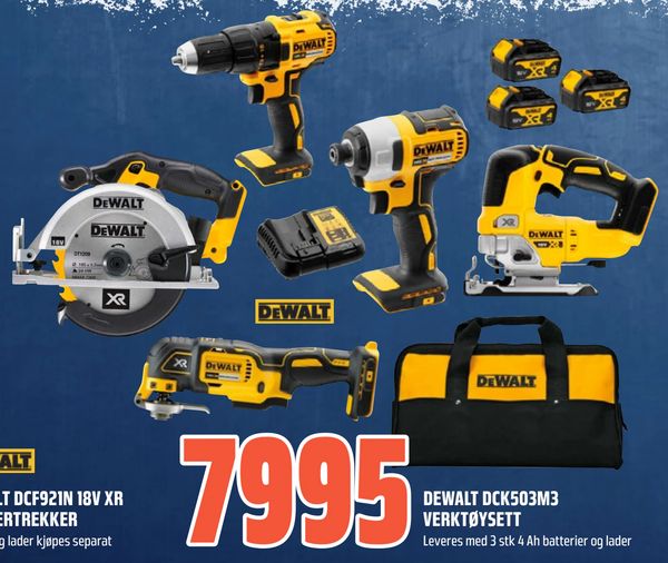 DEWALT DCK503M3 VERKTØYSETT Leveres med 3 stk 4 Ah batterier og lader