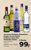 Jameson Whiskey, Brøndums Snaps, Ga-Jol Shots, Galliano Likør eller Finlandia Vodka