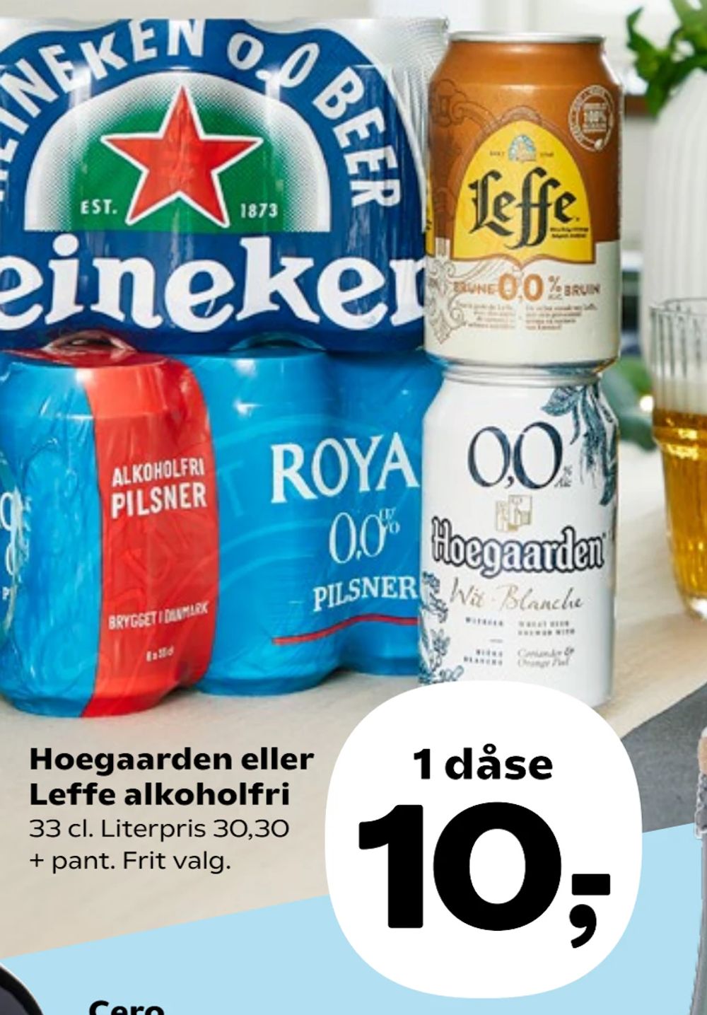 Tilbud på Hoegaarden eller Leffe alkoholfri fra Kvickly til 10 kr.