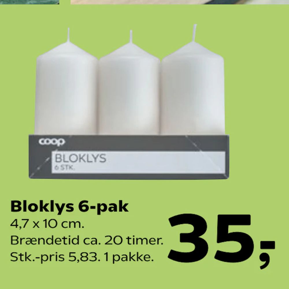 Tilbud på Bloklys 6-pak fra Kvickly til 35 kr.