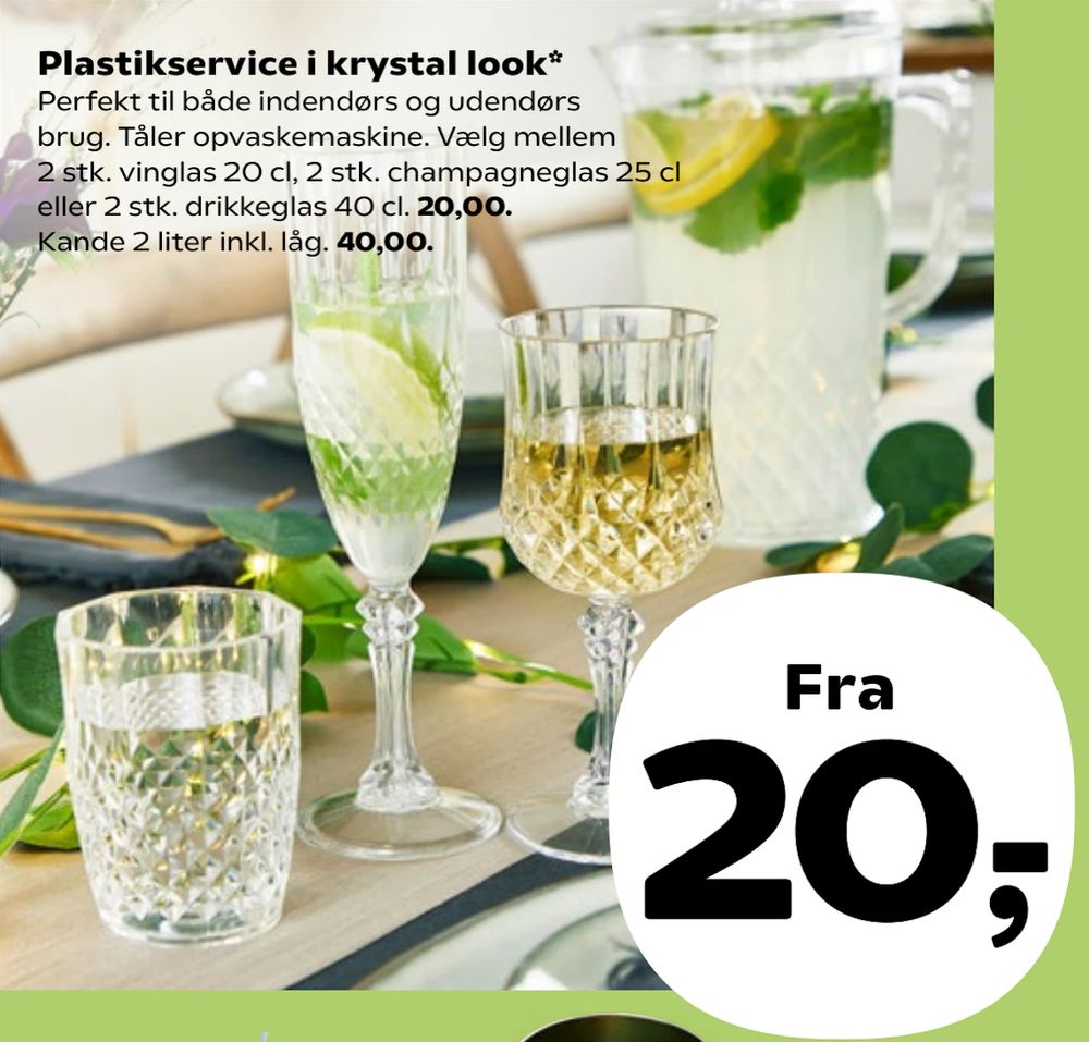 Tilbud på Plastikservice i krystal look fra Kvickly til 20 kr.