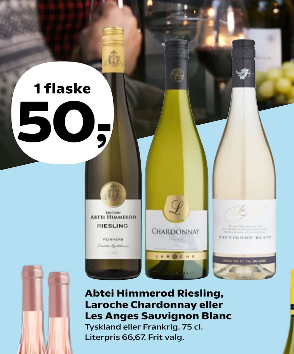Tilbud på Abtei Himmerod Riesling, Laroche Chardonnay eller Les Anges Sauvignon Blanc fra Kvickly til 50 kr.