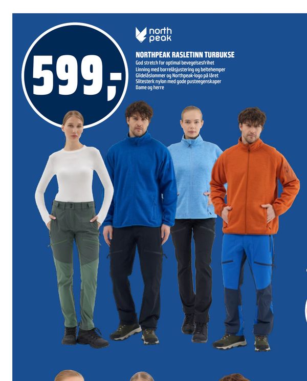 NORTHPEAK RASLETINN TURBUKSE God stretch for optimal bevegelsesfrihet Linning med borrelåsjustering og beltehemper Glidelåslommer og Northpeak-logo på låret Slitesterk nylon med gode pusteegenskaper Dame og herre