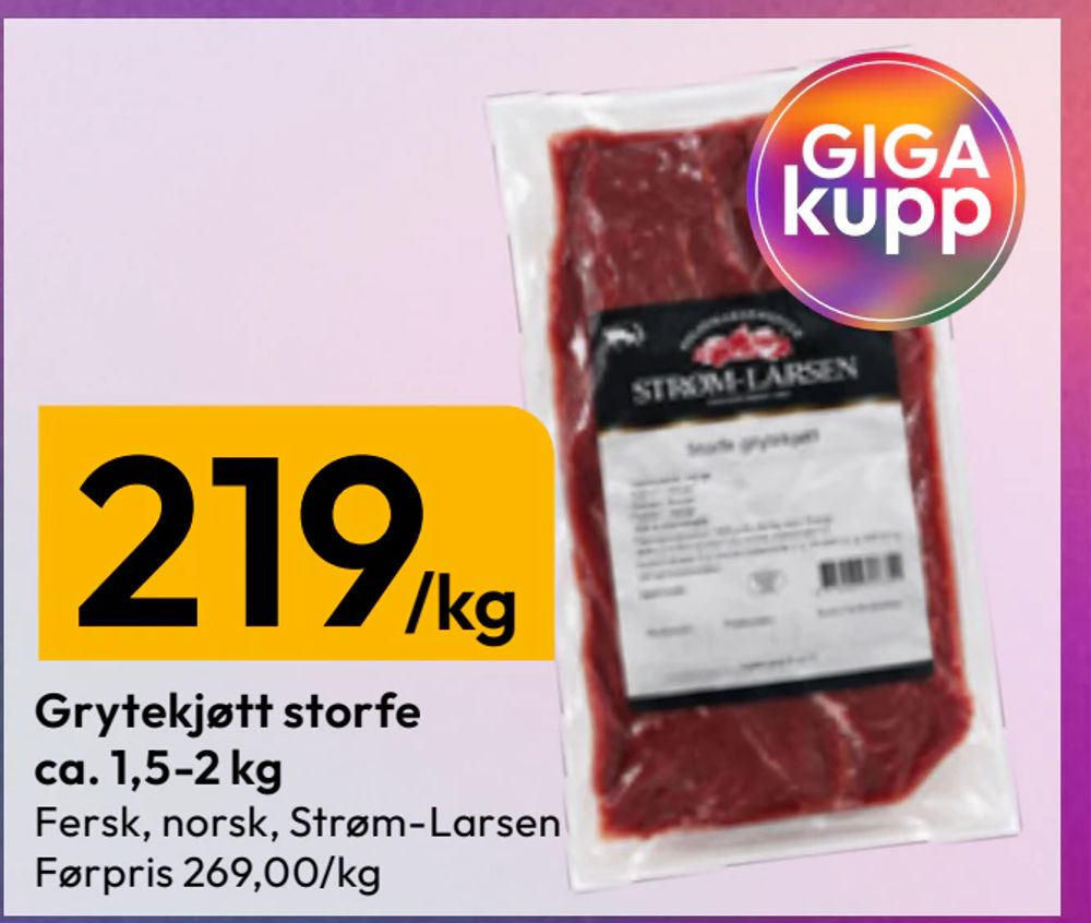 Grytekjøtt storfe ca. 1,5-2 kg