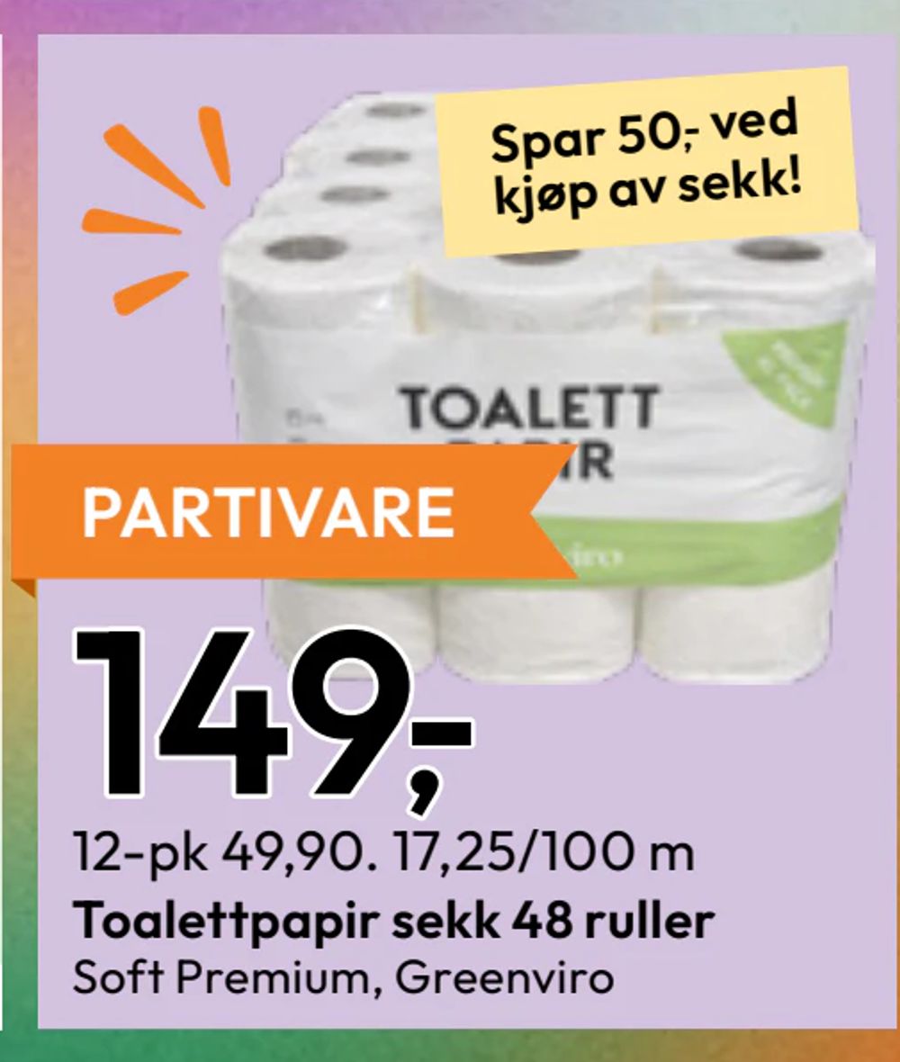 Toalettpapir sekk 48 ruller
