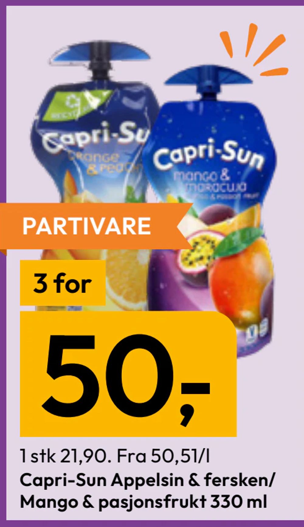 Capri-Sun Appelsin & fersken/ Mango & pasjonsfrukt