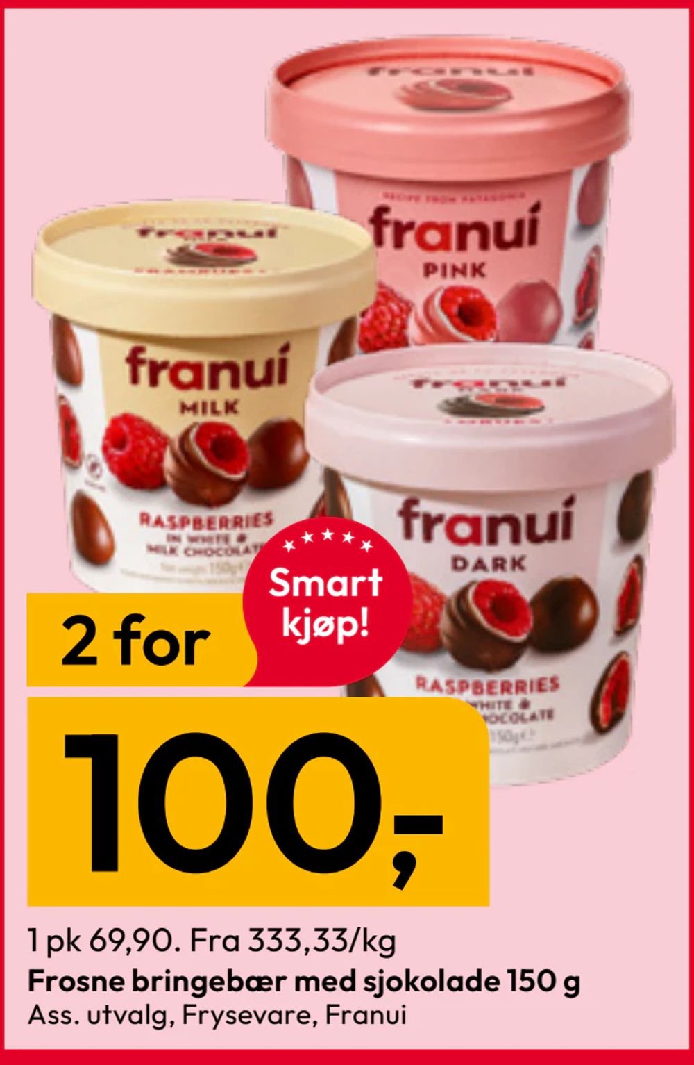 Frosne bringebær med sjokolade