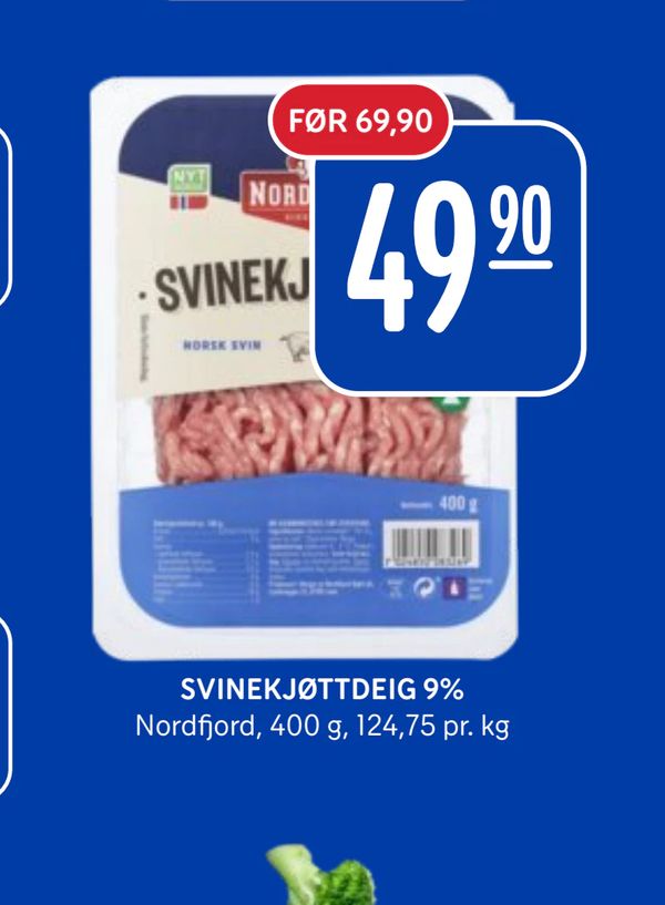 SVINEKJØTTDEIG 9% Nordfjord, 400 g, 124,75 pr. kg FØR 69,90