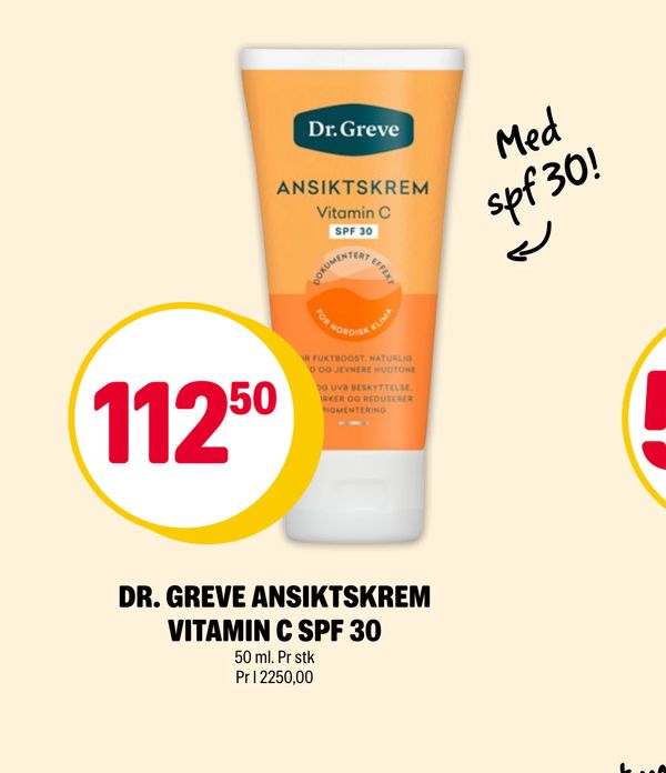DR. GREVE ANSIKTSKREM VITAMIN C SPF 30 50 ml. Pr stk Pr l 2250,00 Med spf 30!
