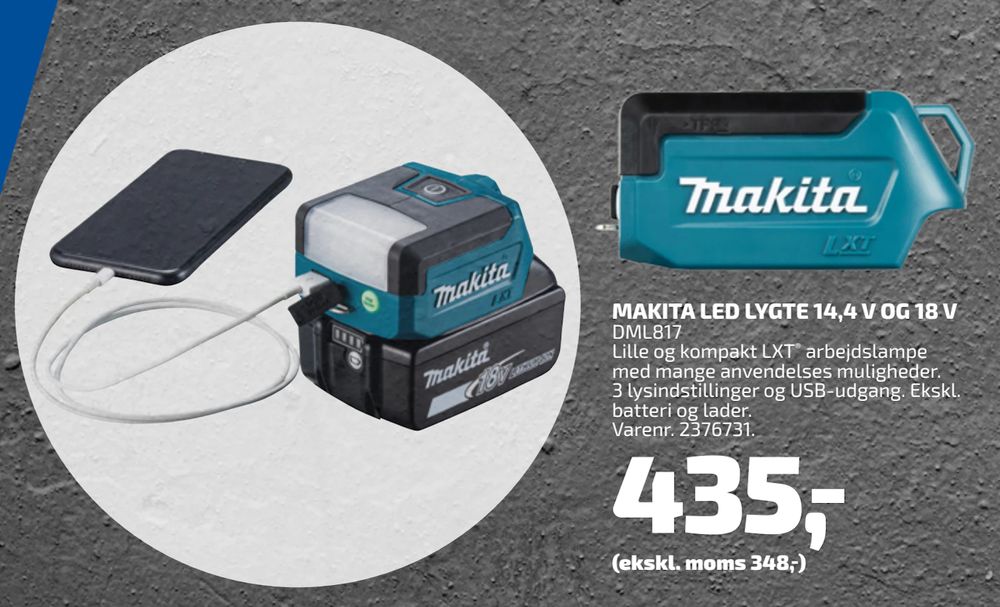 Tilbud på MAKITA LED LYGTE 14,4 V OG 18 V fra Davidsen til 435 kr.