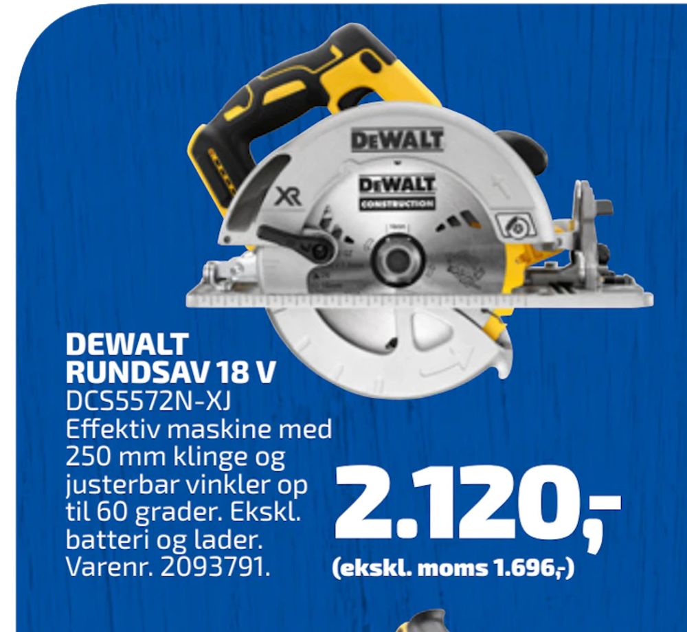 Tilbud på DEWALT RUNDSAV 18 V fra Davidsen til 2.120 kr.