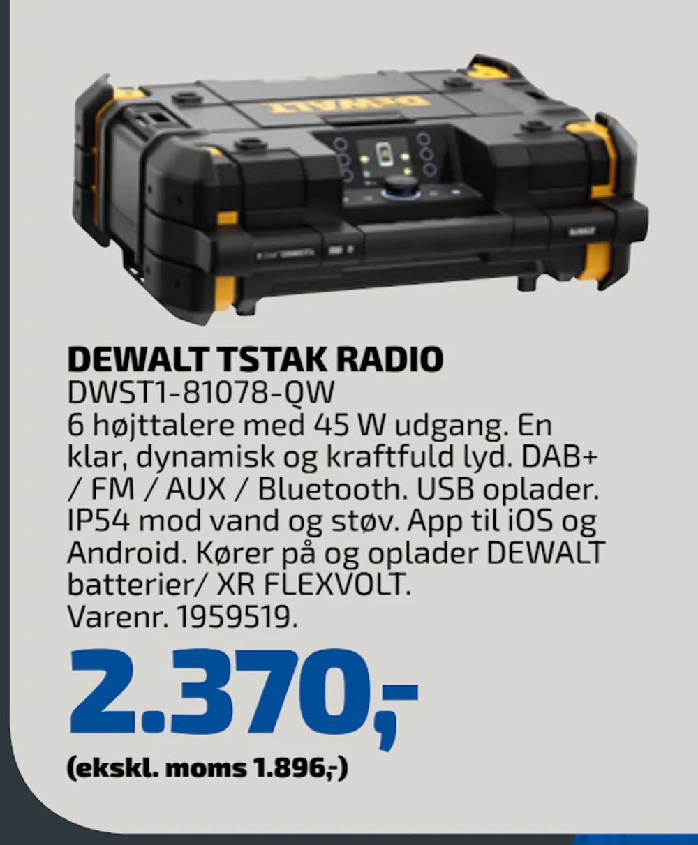 Tilbud på DEWALT TSTAK RADIO fra Davidsen til 2.370 kr.