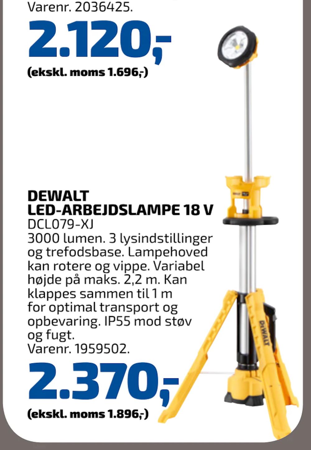 Tilbud på DEWALT LED-ARBEJDSLAMPE 18 V fra Davidsen til 2.370 kr.