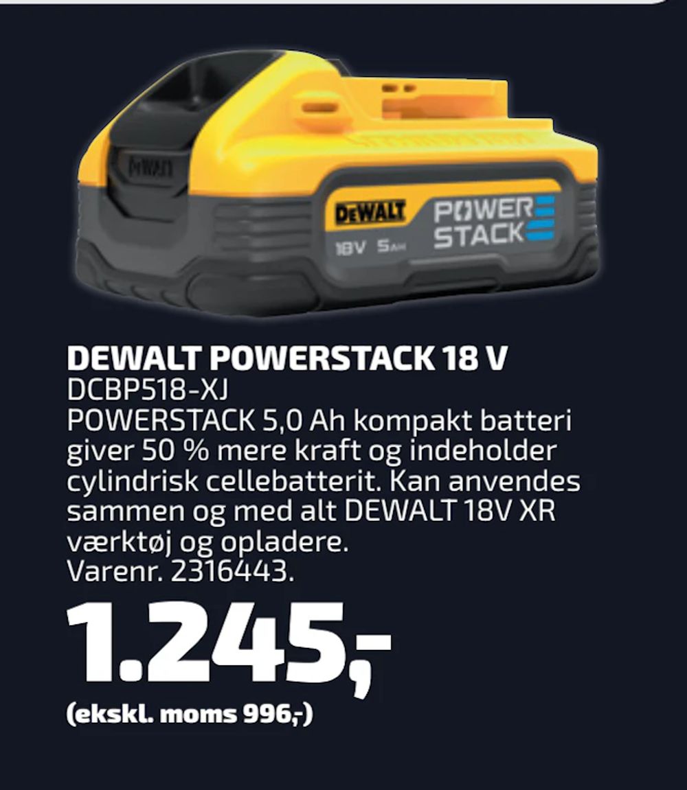 Tilbud på DEWALT POWERSTACK 18 V fra Davidsen til 1.245 kr.