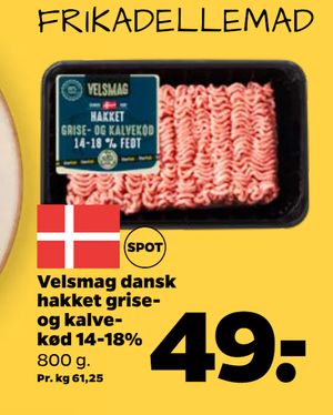 Velsmag dansk hakket grise- og kalvekød 14-18%