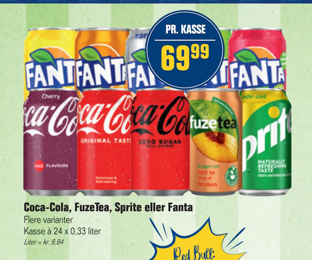 Tilbud på Coca-Cola, FuzeTea, Sprite eller Fanta fra Otto Duborg til 69,99 kr.